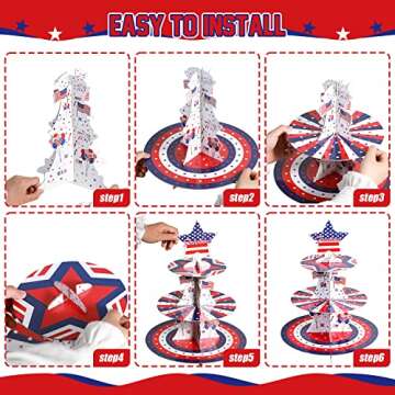 3 Tier Red White and Blue Star Cupcake Stand and Toppers for 24 Cupcakes American Flag Patriotic Cupcake Holder Tower for 4th of July Decorations Independence Day Freedom Decoration Party Supplies