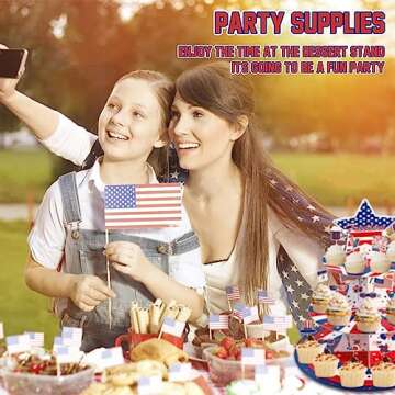 3 Tier Red White and Blue Star Cupcake Stand and Toppers for 24 Cupcakes American Flag Patriotic Cupcake Holder Tower for 4th of July Decorations Independence Day Freedom Decoration Party Supplies