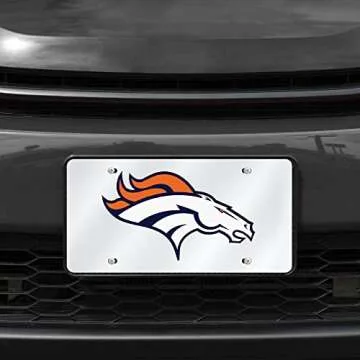Rico Industries NFL Denver Broncos Laser Inlaid Metal License Plate Tag Silver, 6 x 12-"