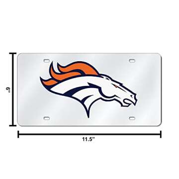 Rico Industries NFL Denver Broncos Laser Inlaid Metal License Plate Tag Silver, 6 x 12-"