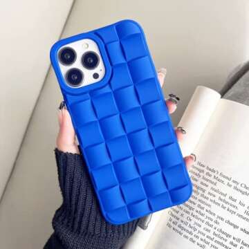 Ginkgonut Compatible with iPhone 13 Pro Max Case for Women/Girls, Soft Silicone Cute 3D Laid Desgin Shockproof Raised Bumper Corners Case.（Dark Blue）