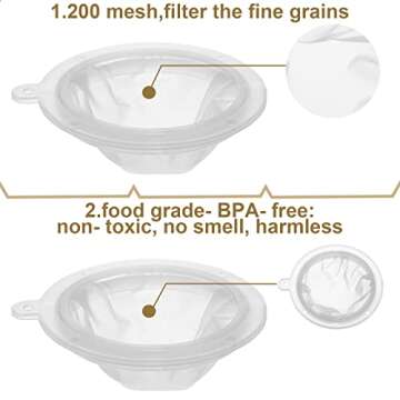 4 Pieces 200 Mesh Filter Food Filter Strainer Sieve Fine Mesh Nylon Mesh Colander Plastic Mesh Sieve for Filtering Yogurt Juice Milk Honey 5 Inch Kitchen Funnels