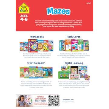 School Zone Mazes Workbook: Activity Zone® Series, Preschool, Kindergarten, Maze Puzzles, Follow Pa...