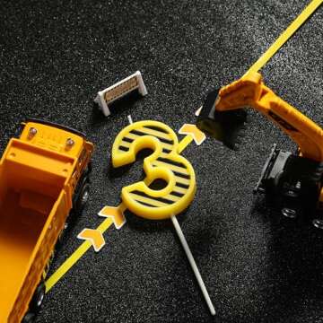 PHD CAKE 2.76 Inch Number 3 Construction Birthday Candles - Perfect for Parties!