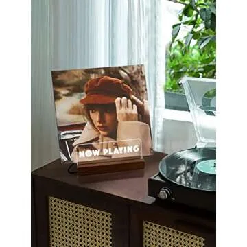 Soulpunk Now Playing Vinyl Record Stand - Solid Walnut & Acrylic, LED Lighting Display, Ideal for Record Rolders, Audio Studios, Living Rooms, and Study Rooms…