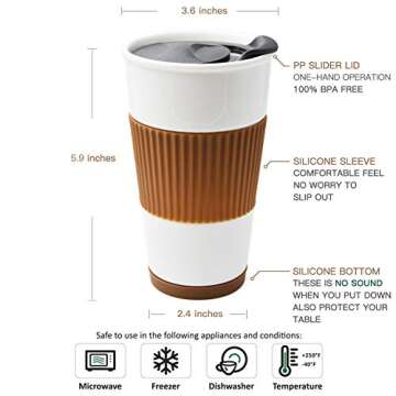UDMG Ceramic Insulated Travel Coffee Cup with Sleeve