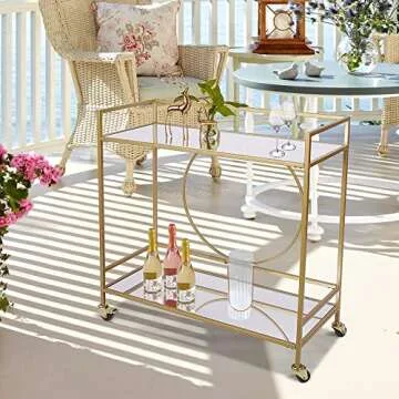 RiteSune Gold Mirror Bar Cart on Lockable Wheels | Entertain in Style