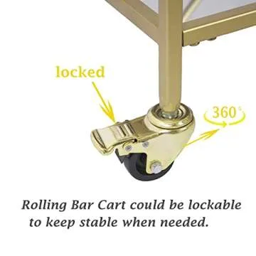 RiteSune Gold Mirror Bar Cart on Lockable Wheels | Entertain in Style
