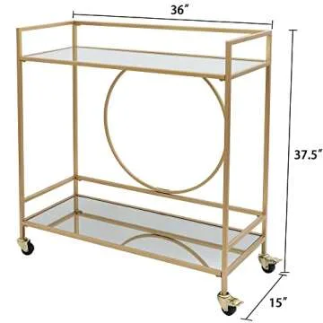 RiteSune Gold Mirror Bar Cart on Lockable Wheels | Entertain in Style