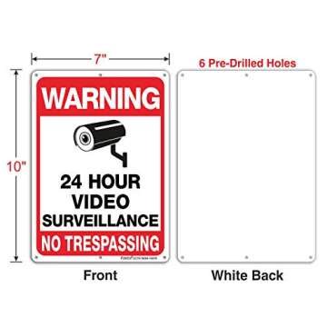 Faittoo 4-Pack Video Surveillance Sign, No Trespassing Metal Reflective Warning Sign, 10 x7 Inches 0...
