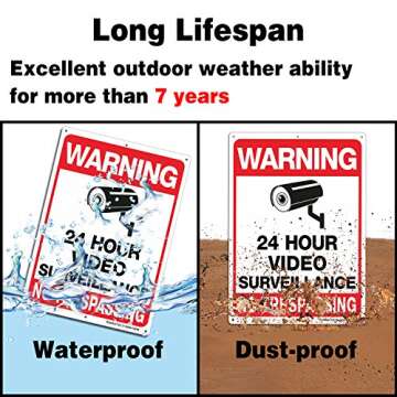 Faittoo 4-Pack Video Surveillance Sign, No Trespassing Metal Reflective Warning Sign, 10 x7 Inches 0.40 Aluminum Indoor or Outdoor Use for Home Business CCTV Security Camera,UV Protected & Waterproof