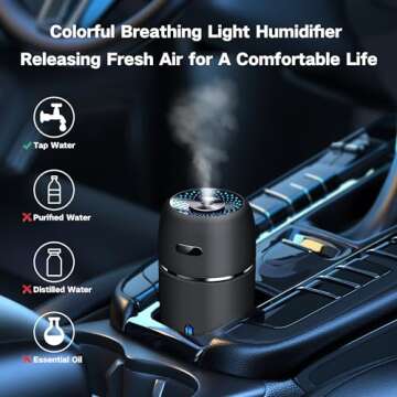 Mini USB Car Humidifier, 200ml Ultrasonic Cool Mist Humidifier with 7 Colors Light Changing, Adjusta...