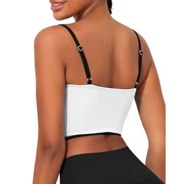 AngiMelo Women's Workout Tank Tops - Square Neck Longline Sports Bra Support Crop Yoga Top with Spag...
