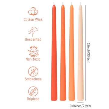 Viyffo 12 Inch Orange Taper Candles Set of 4 - Elegant Decor
