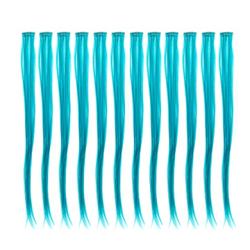 Vibrant Teal Blue Clip-in Hair Extensions - 12 Pcs Synthetic Highlights