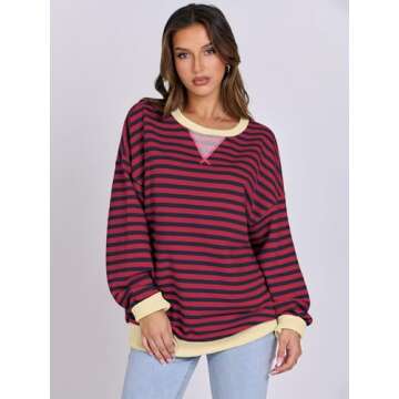 ANRABESS Women Striped Oversized Sweatshirt Long Sleeve Crewneck Shirts 2025 Fall Fashion Pullover S...