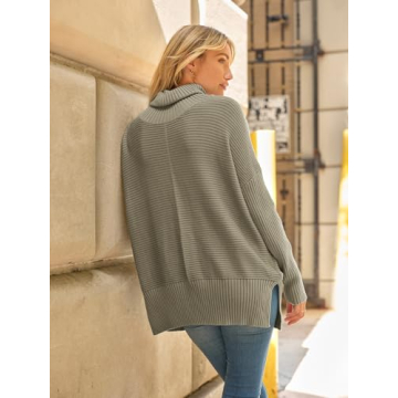 LILLUSORY Womens Turtleneck Oversized Tunic Fall Sweaters 2024 Trendy Casual Long Pullover Knit Winter Casual Cute Poncho Fashion Trendy Clothes Outfits Clothing Tops Light Khaki
