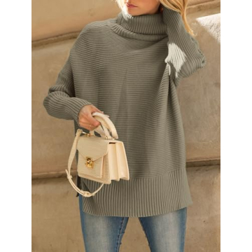 LILLUSORY Womens Turtleneck Oversized Tunic Fall Sweaters 2024 Trendy Casual Long Pullover Knit Winter Casual Cute Poncho Fashion Trendy Clothes Outfits Clothing Tops Light Khaki