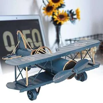 Tyenaza Vintage Airplane Decor, Metal Iron Aircraft Biplane Model Retro Hanging Plane Handicraft Ornament for Christmas Birthday Gifts, Home Decor Photo Props(Blue)