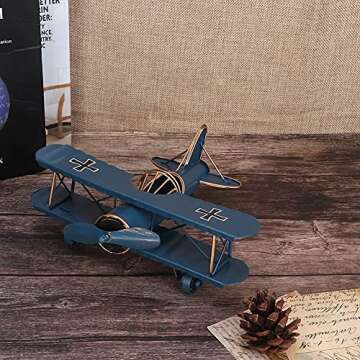 Tyenaza Vintage Airplane Decor, Metal Iron Aircraft Biplane Model Retro Hanging Plane Handicraft Ornament for Christmas Birthday Gifts, Home Decor Photo Props(Blue)