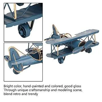 Tyenaza Vintage Airplane Decor, Metal Iron Aircraft Biplane Model Retro Hanging Plane Handicraft Ornament for Christmas Birthday Gifts, Home Decor Photo Props(Blue)