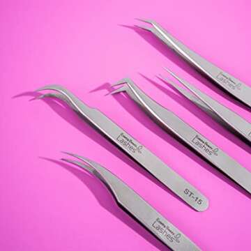 Existing Beauty Eyelash Extension Tweezers - 5 PCS of Lash DIY Precision Set, Curved Volume Lash Tweezers - Cluster Application and Removal of Eye Lashes Extensions Stainless Steel