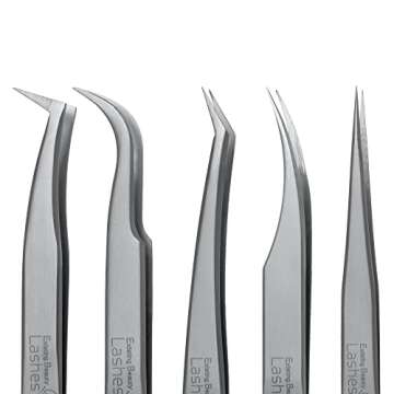 Existing Beauty Eyelash Extension Tweezers - 5 PCS of Lash DIY Precision Set, Curved Volume Lash Tweezers - Cluster Application and Removal of Eye Lashes Extensions Stainless Steel