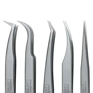 Existing Beauty Eyelash Extension Tweezers - 5 PCS of Lash DIY Precision Set, Curved Volume Lash Tweezers - Cluster Application and Removal of Eye Lashes Extensions Stainless Steel