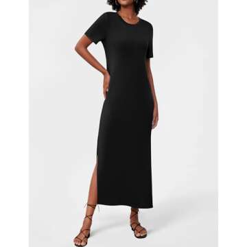 Casly Lamiit 2024 Casual Maxi Dress Crewneck Summer Long Dress Beach Vacation Slit Tshirt Dress Fash...