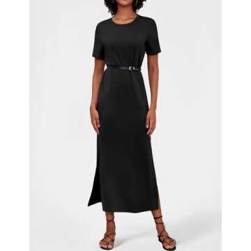 Casly Lamiit 2024 Casual Maxi Dress Crewneck Summer Long Dress Beach Vacation Slit Tshirt Dress Fashion for Tall Women Black 2XL