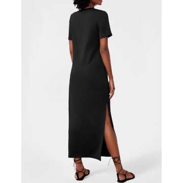 Casly Lamiit 2024 Casual Maxi Dress Crewneck Summer Long Dress Beach Vacation Slit Tshirt Dress Fashion for Tall Women Black 2XL
