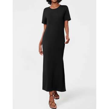 Casly Lamiit 2024 Casual Maxi Dress Crewneck Summer Long Dress Beach Vacation Slit Tshirt Dress Fashion for Tall Women Black 2XL