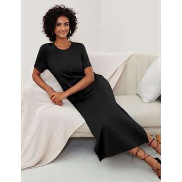 Casly Lamiit 2024 Casual Maxi Dress Crewneck Summer Long Dress Beach Vacation Slit Tshirt Dress Fashion for Tall Women Black 2XL