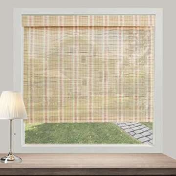 PASSENGER PIGEON Cordless Blackout Window Shades, Woven Wood Roll Up Window Blinds with Liner, Light...