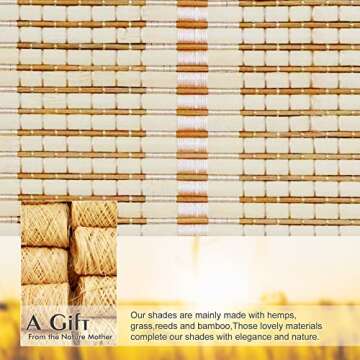 PASSENGER PIGEON Cordless Blackout Window Shades, Woven Wood Roll Up Window Blinds with Liner, Light Filtering Bamboo Roman Shade for Windows, Doors, French Door, 36" W x 84" H Pattern 10