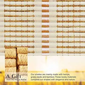 PASSENGER PIGEON Cordless Blackout Window Shades, Woven Wood Roll Up Window Blinds with Liner, Light Filtering Bamboo Roman Shade for Windows, Doors, French Door, 36" W x 84" H Pattern 10