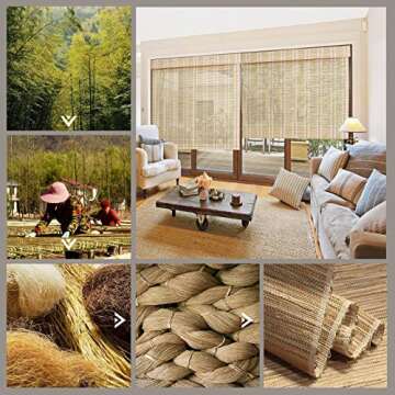 PASSENGER PIGEON Cordless Blackout Window Shades, Woven Wood Roll Up Window Blinds with Liner, Light Filtering Bamboo Roman Shade for Windows, Doors, French Door, 36" W x 84" H Pattern 10