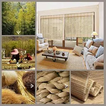 PASSENGER PIGEON Cordless Blackout Window Shades, Woven Wood Roll Up Window Blinds with Liner, Light Filtering Bamboo Roman Shade for Windows, Doors, French Door, 36" W x 84" H Pattern 10