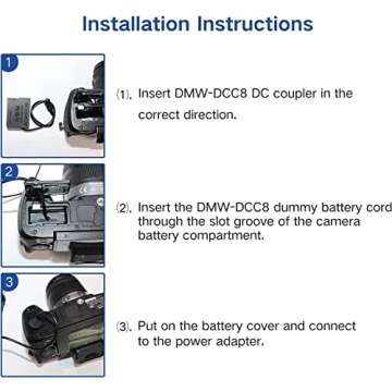 HY1C DMW-DCC8 DC Coupler Dummy Battery DMW-AC8 AC Power Adapter Kit for Panasonic Lumix DMC-G7, DMC-G85, DC-FZ1000 II, DMC-GH2, DMC-G5, DMC-G6, DMC-FZ200, DMC-FZ300, DMC-FZ2500 Cameras