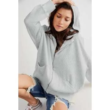 Shirt Jackets for Women 2025 Trendy Waffle Knit Tops Zip Up Hoodies Casual Long Batwing Sleeve Boyfriend Slouchy Sweater