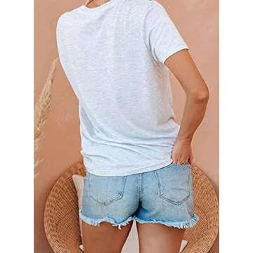 Uusollecy Womens Summer Tshirts Crewneck Short Sleeve Graphic Tee Shirts Loose Fit Ins Style Tees an...