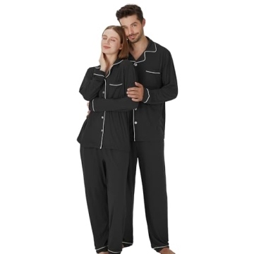 PJGGZ Matching Pajamas for Couples, Button Up Pjs Set for Men and Women Soft Warm Loungewear (Black,...