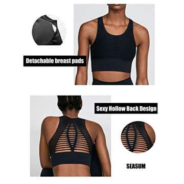 SEASUM Women's Longline Sport Bra Seamless Yoga Crop Top Medium-Low Support Workout Bra M