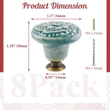 suiwotin 8pcs Green Ceramic Knobs, Vintage Kitchen Cabinet Knobs Pulls, Retro Ceramic Dresser Knobs,...