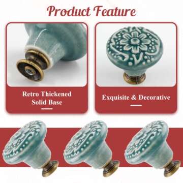 suiwotin 8pcs Green Ceramic Knobs, Vintage Kitchen Cabinet Knobs Pulls, Retro Ceramic Dresser Knobs, Decorative Drawer Pull Knob Handles for Closet, Cupboard, Furniture Door Knobs