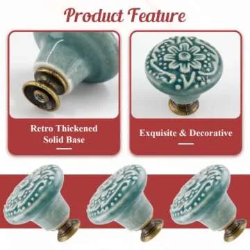 suiwotin 8pcs Green Ceramic Knobs, Vintage Kitchen Cabinet Knobs Pulls, Retro Ceramic Dresser Knobs, Decorative Drawer Pull Knob Handles for Closet, Cupboard, Furniture Door Knobs