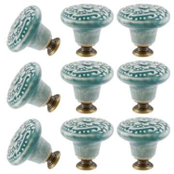 suiwotin 8pcs Green Ceramic Knobs, Vintage Kitchen Cabinet Knobs Pulls, Retro Ceramic Dresser Knobs, Decorative Drawer Pull Knob Handles for Closet, Cupboard, Furniture Door Knobs