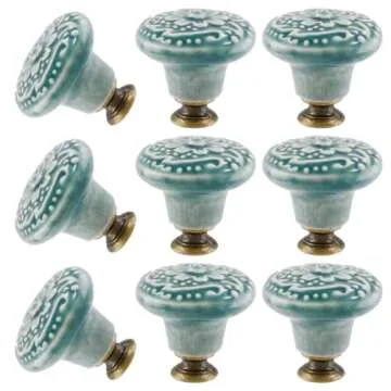 suiwotin 8pcs Green Ceramic Knobs, Vintage Kitchen Cabinet Knobs Pulls, Retro Ceramic Dresser Knobs, Decorative Drawer Pull Knob Handles for Closet, Cupboard, Furniture Door Knobs