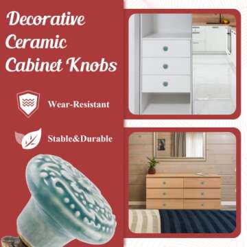 suiwotin 8pcs Green Ceramic Knobs, Vintage Kitchen Cabinet Knobs Pulls, Retro Ceramic Dresser Knobs, Decorative Drawer Pull Knob Handles for Closet, Cupboard, Furniture Door Knobs