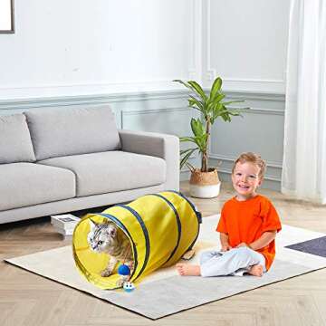 SunStyle Home 2Pcs Cat Tunnels for Indoor Cats 2 Way Play Toy Kitty Tunnel Peek Hole Toy with Ball for Cat Tube Fun for Rabbits Kittens and Dogs